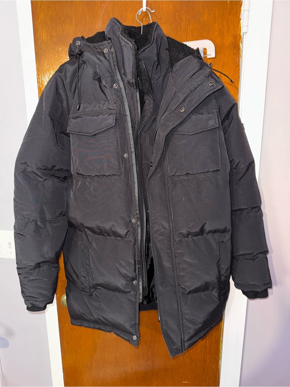 Men's Black Puffer Parka Jacket - Insulated Winter Coat